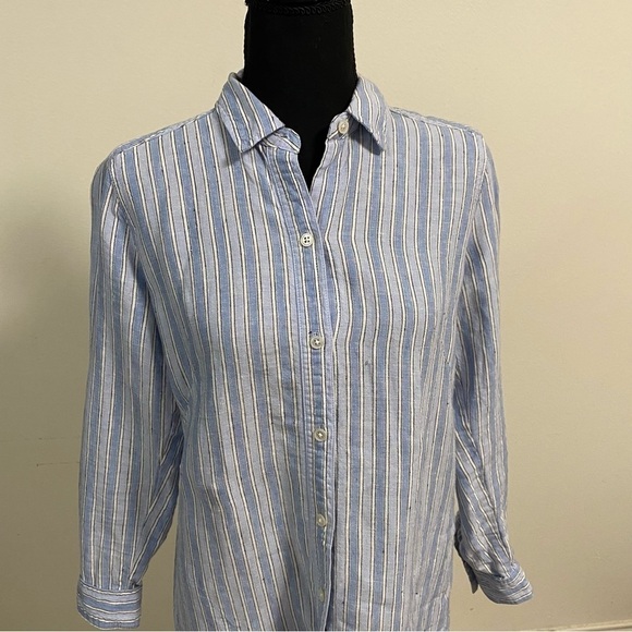 J. Jill Shirt Women’s Size Small Petite Striped linen Striped button up Dress - Picture 3 of 16